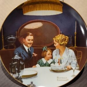 Norman Rockwell Family Dinner Plate - Blue, Brown, Cream